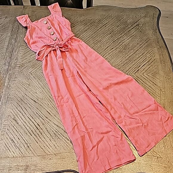 Linen coral jumpsuit romper size M 7/8 - Picture 10 of 10